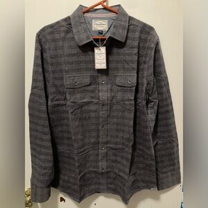 Flag & Anthem Men’s Plaid Button-Up Shirt Navy Brown Red 100% Cotton Size Large